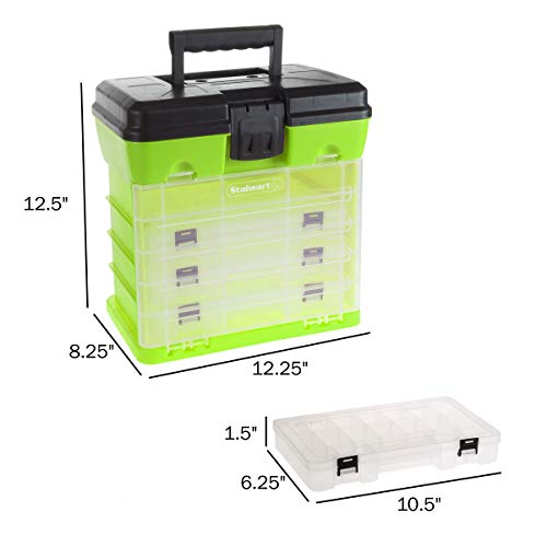 Portable Tool Box - Small Parts Organizer with Drawers and Customizable Compartments for Hardware, Fishing Tackle, Beads or Crafts by Stalwart (Green)