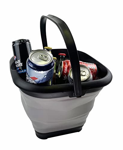 SAMMART 8.5L (2.2 Gallon) Collapsible Square Handy Bucket/Foldable SquareWater Pail/Portable Tub with Handle. Size 31cm (Square) (Alloy Grey + Crystal Blue (Set of 2)) - color: Alloy Grey + Crystal Blue (Set of 2)