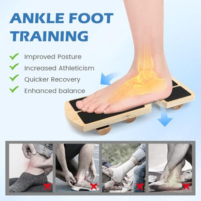 Adjustable Ankle Balance Board, Non-Slip Wooden Wobble Trainer, 300lb | 8°/24°/30° tilt options, rods + 12 hemispheres included, PEVA non-slip top, compact 7.3x4.2in, ankle/core training