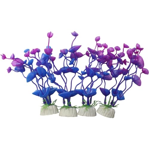 4 Pcs Green Artificial Plastic Plants Fish Tank Plants Fish Aquarium Decoration (Purple) - color: Purple