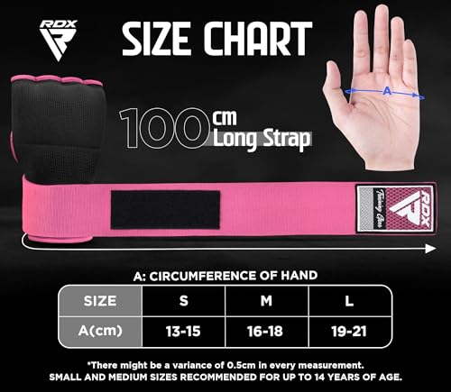 RDX Gel Boxing Hand Wraps Inner Gloves Men Women, Quick 100cm Long Wrist Straps, Elasticated Padded Fist Under Mitts Protection, Muay Thai MMA Kickboxing Martial Arts - color: Pink, size: Medium
