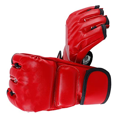GLOGLOW MMA Gloves Half Finger Red PU Material Kickboxing Gloves Open Palm for Adult Sports