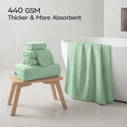 REDKISS Ultra Soft 6 Piece Towel Set, Premium Towels for Bathroom, Highly Absorbent, Quick Dry, Lightweight Bath Towels Set Collection, Includes 2 Bath Towels, 2 Hand Towels, 2 Washcloths, Green - color: Light Green