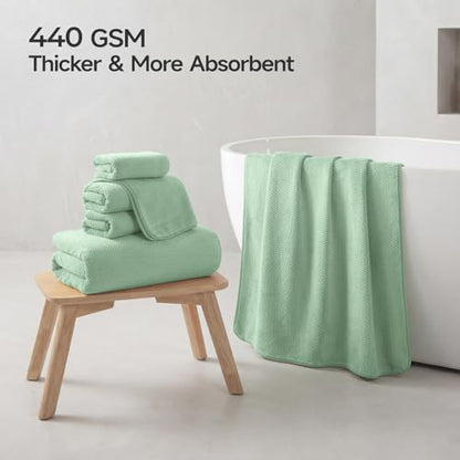 REDKISS Ultra Soft 6 Piece Towel Set, Premium Towels for Bathroom, Highly Absorbent, Quick Dry, Lightweight Bath Towels Set Collection, Includes 2 Bath Towels, 2 Hand Towels, 2 Washcloths, Green - color: Light Green