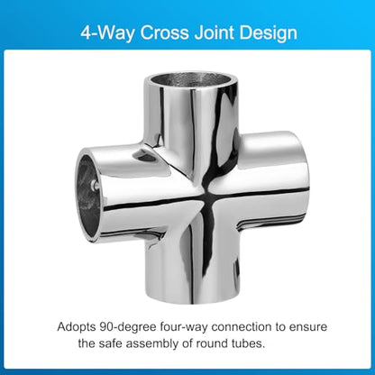 Boat Handrail Fitting 90 Degree 4-Way Cross Tube Pipe Connector for 1" Round Tubing, 316 Stainless Steel Pipe Joint, Marine Grade Pipe Fitting (2-Pack) - size: 1 Inch