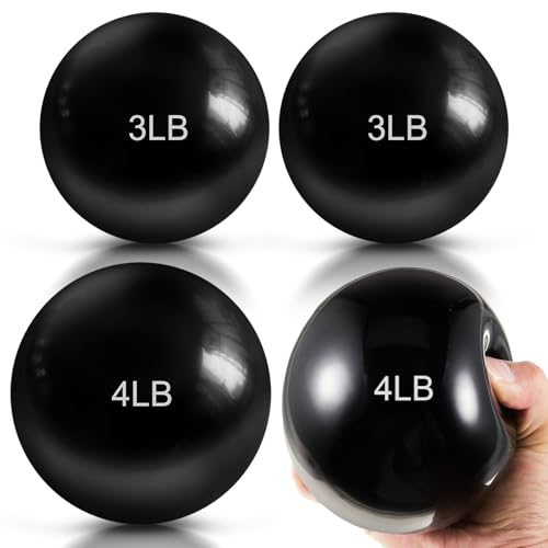 Halloscume 1 lb 2lb 3lb 4lb 5lb Weighted Toning Balls for Exercise, Innovations Soft Medicine Balls for Exercise, Pilates, Yoga, Balance, Flexibility - color: Black, size: 3 Lbs & 4 Lbs
