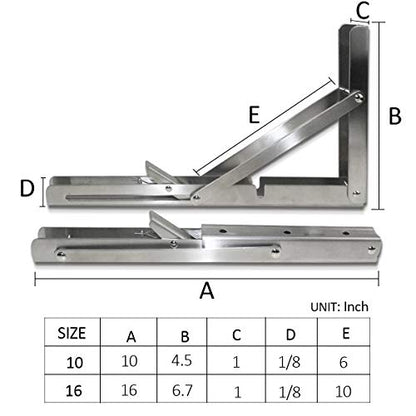 Storystore Folding Shelf Brackets - 16 Inch Heavy Duty Stainless Steel Collapsible Shelf Bracket for Bench Table, Space Saving DIY Bracket (4PCS) - size: 16 Inch 4PCS