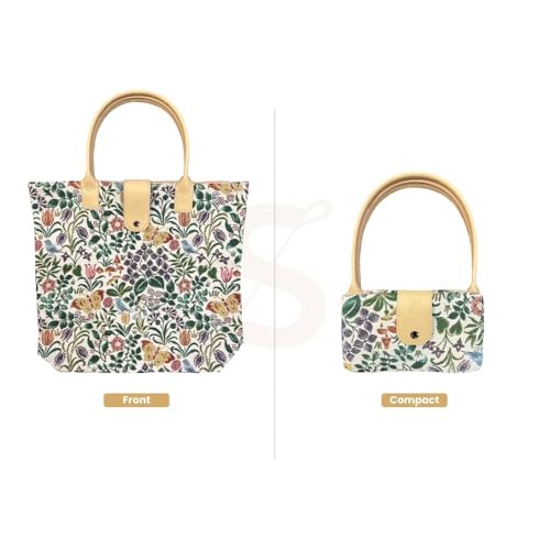 Signare Tapestry Foldable Tote Bag Reusable Shopping Bag Grocery Bag - color: Spring Flower