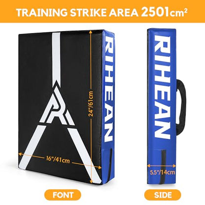 Martial Arts Kicking Shield Pad for Muay Thai, Taekwondo Football, Basketball, Hockey Training - Denser Foam, High-Density PU Leather Cover - color: Blue Shield