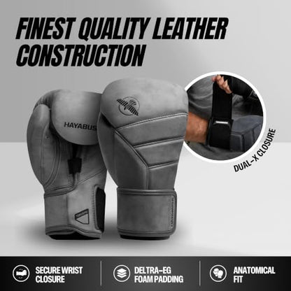 Hayabusa T3 LX Leather Boxing Gloves - color: Slate, size: 14oz