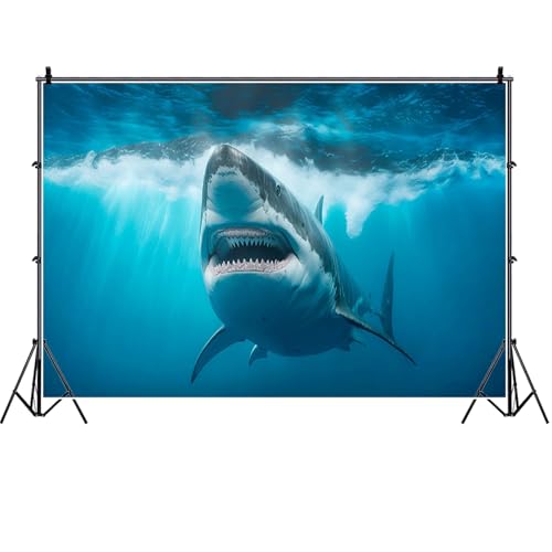Shark Photography Backdrop 5x4ft Underwater Ocean Blue Sea Marine Life Theme Party Background for Birthday Party Decorations Photo Booth Studio Props - size: 5X4FT