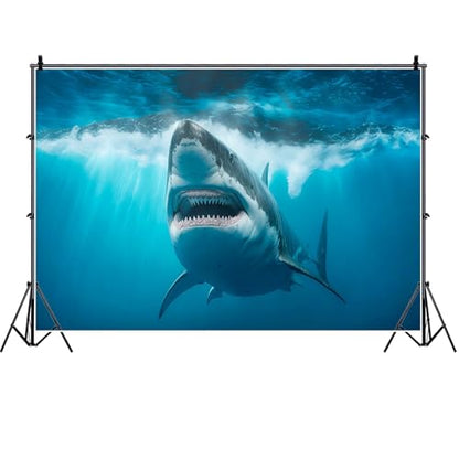 Shark Photography Backdrop 9x6ft Underwater Ocean Blue Sea Marine Life Theme Party Background for Birthday Party Decorations Photo Booth Studio Props - size: 9X6FT