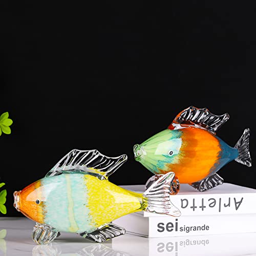 Large Glass Fish Statue, Hand Blown Glass Sea Life Figurines, Coastal Decor for Home,Tropical Fish Ornaments Collectible Figurines, Coffee Table, Shelf, Office, Bathroom Decoration Nautical Art