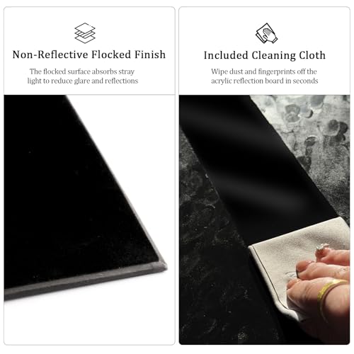 Product Photography Backdrop Kit, Reflective Black Acrylic Sheet & Light-Absorbing Flocked Backdrop Board, Tabletop Photo Background for Figurines, Jewelry and Cosmetics, 16x11.5in, MDAOCRY