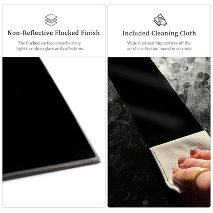 Product Photography Backdrop Kit, Reflective Black Acrylic Sheet & Light-Absorbing Flocked Backdrop Board, Tabletop Photo Background for Figurines, Jewelry and Cosmetics, 16x11.5in, MDAOCRY