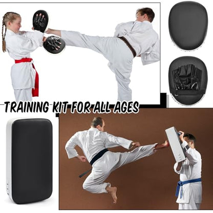 Poen 7 in 1 Taekwondo Kick Pad Boxing Training Equipment Punching Mitts Martial Arts Wrist Band Adjustable Soft Pads Set for Karate Muay Thai MMA Training - color: Black,White