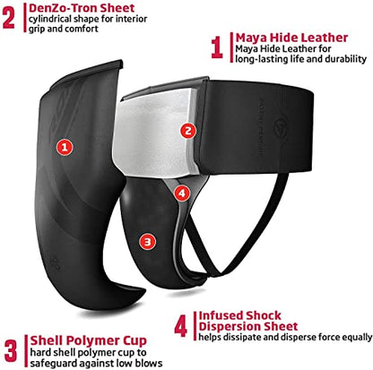 RDX Boxing Groin Protector- Premium Real Maya Hide Leather Boxing Cup for Men, Sparring Gear, Martial Arts Protective Equipment, Groin Protector Boxing, MMA Groin Cup Protector for Training & Fighting - size: Medium