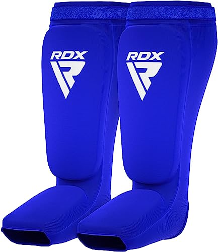 RDX Shin Guards Kickboxing Muay Thai, SATRA Approved, MMA Leg Instep Protection Pads, Sparring Training Martial Arts Boxing, Elasticated Padded Protector, Karate BJJ Taekwondo Gear, Men Women - color: Blue White, size: Medium
