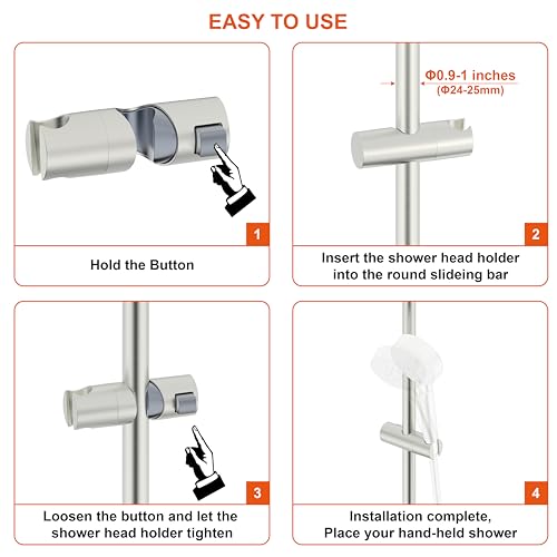 Shower Head Holder for Slide Bar Adjustable Hand Shower Holder Bracket for Slide Bar, Slider Clamp Bathroom Replacement,360 Degree Rotation Sprayer Holder, Brushed Nickel Finish