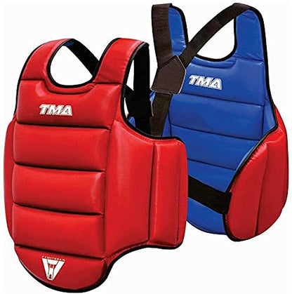 TMA Boxing Body Protector Reversible, Kickboxing MMA Muay Thai Chest Guard, Sparring Training Heavy Punching, Adjustable Martial Arts Upper Belly Protection Pad, Taekwondo, Chest Protector - size: Small-Medium