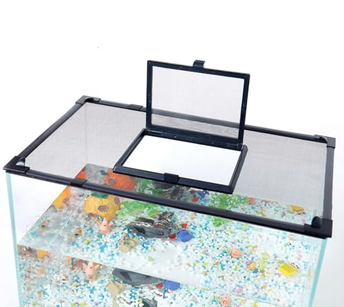 Magnetic Fish Tank Cover Net Aquarium Lid Mesh Top Hood Cut to Any Size Ventilation Transparency Anti-Jumping Aquarium Cover with Feeding Window(39"X19")