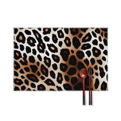 Placemat Set of 4 Washable Place Mats Heat Resistant Leopard Print Table Mats for Kitchen Non-Slip Placemats Wipeable Desktop Protection Mat for Dining Table - color: Leopard Print