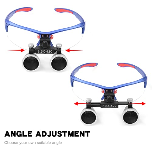 3.5x420MM Angle Adjustable Binocular Loupes Magnifier Glasses Loupes with Cloth Case (Blue) - color: Blue