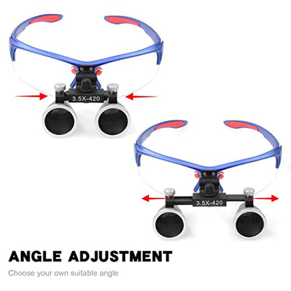 3.5x420MM Angle Adjustable Binocular Loupes Magnifier Glasses Loupes with Cloth Case (Blue) - color: Blue