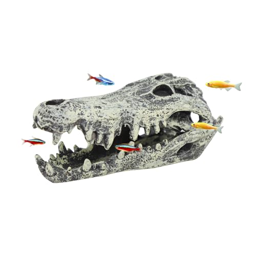 WishLotus Skull Aquarium Hides Decor, Resin Crocodile Fish Hideout for Little Shrimp Betta Goldfish and Reptiles (Crocodile Head)