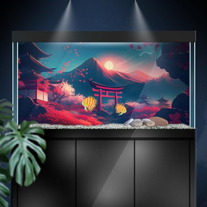 Aquarium Background Stickers - Japan Torii Fuji Sakura Self-Adhesive Fish Tank Reptile Terrarium Decor Poster (90 x 60 cm / (35.4 x 23.6 inches))