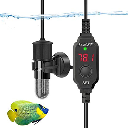 Adjustable Mini Aquarium Heater 0.5/1/2/3 Gallon Submersible Small Fish Tank Heater 10W/20W/30W Digital Display Thermostat External Temperature Controller(30W) - size: 30W