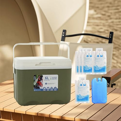 Menolana Camping Cooler, Ice Box Chest, for Freeze/Hot Food 6 L with Ice Pack Cold Storage Case for Yard Camping Beach Hiking Fishing - color: Green