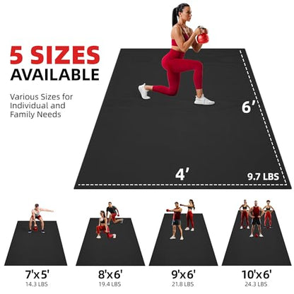 GymCope Extra Large Exercise Mat 10'x6'/9'x6'/8'x6'/7'x5'/6'x4' (8mm) - color: 6'x4'x8mm-Black