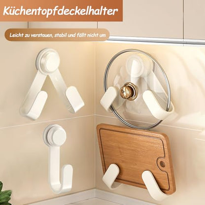 MFMYEE Rotating Pot Lid Rack with Suction Cup, Adjustable Wall-Mounted Pot Lid, Punch-Free Cutting Board Rack for Home Kitchen, Multifunctional Hooks for Cutting Board (White) - color: White