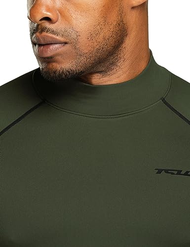TSLA Men's Thermal Long Sleeve Compression Shirts, Mock/Turtleneck Winter Sports Running Base Layer Top - color: 2pack Black&red/Olive, size: Small