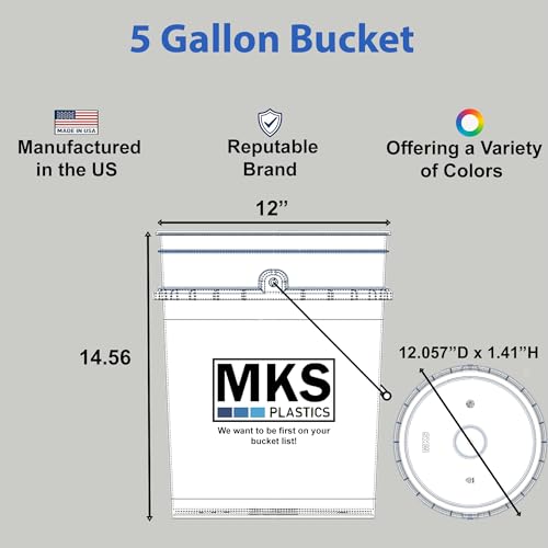 5-Gallon Bucket with Airtight Lid – Made in USA, Food Grade BPA Free Plastic, Heavy Duty Multi-Use, Metal Handle with Grip, Stackable Storage – Blue, 3 Pack