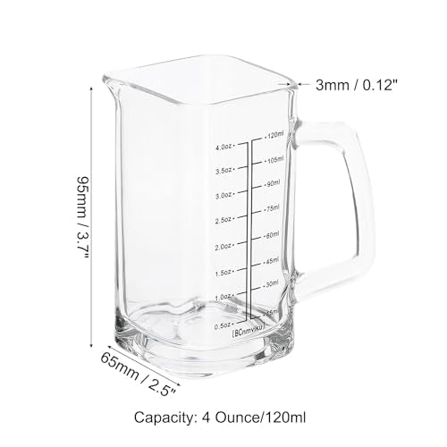 PATIKIL Glass Measuring Cup with Handle, 4 Ounce/120ml Glass Liquid Beaker Liquid Measure Cup with V-shaped Spout and 2 Scales for Kitchen Restaurant, Clear/Black