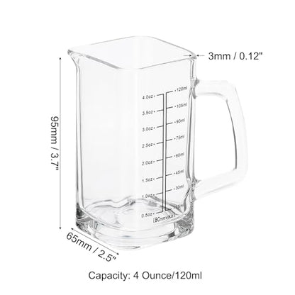PATIKIL Glass Measuring Cup with Handle, 4 Ounce/120ml Glass Liquid Beaker Liquid Measure Cup with V-shaped Spout and 2 Scales for Kitchen Restaurant, Clear/Black
