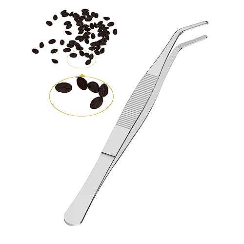 6.3 Inch Stainless Steel Tweezers, Curved Round Blunt Serrated Tip, Perfectly Aligned, 3/64 Inch Thickness Stainless Steel, Multipurpose Daily Garden Home Lab Craft Repairing Tool