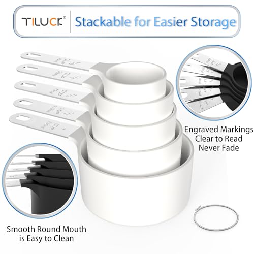 Measuring Cups & Spoons Set, Stackable Cups and Spoons, Nesting Measure Cups with Stainless Steel Handle, Kitchen Gadgets for Cooking & Baking（white） - color: White