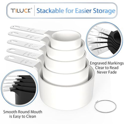 Measuring Cups & Spoons Set, Stackable Cups and Spoons, Nesting Measure Cups with Stainless Steel Handle, Kitchen Gadgets for Cooking & Baking（white） - color: White