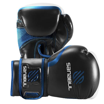 Sanabul Essential Gel Boxing Gloves for Men & Women, Kickboxing MMA, Muay Thai Gloves and Heavy Bag Training Punching & Sparring - color: Black/Metallic Blue, size: 8 oz