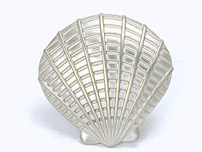Nautical Sea Shell Calico Atlantic Scallop Seashell Knob Brushed Satin Nickel - Marine Sea Life Clam Shell New Kitchen Custom Knobs Cottage Nautical