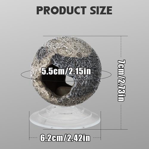 WishLotus Mini Fish Tank Decorations Cave, Moon Has Holes Fish Hideout for Aquarium with Suction Cup, Resin Aquarium Decorations for Play and Rest (Moon)
