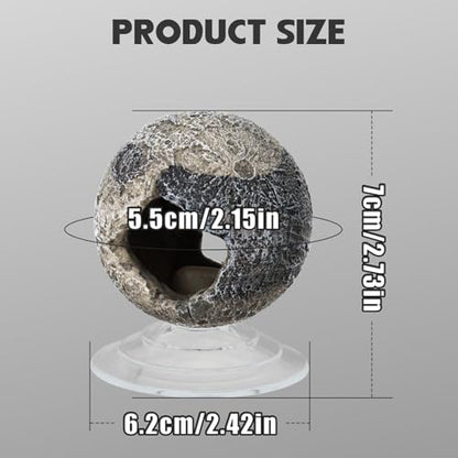 WishLotus Mini Fish Tank Decorations Cave, Moon Has Holes Fish Hideout for Aquarium with Suction Cup, Resin Aquarium Decorations for Play and Rest (Moon)