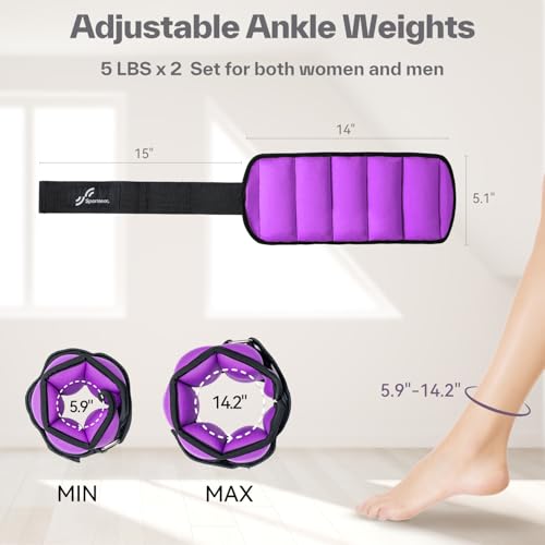 Sportneer Adjustable Ankle Weights with Removable Weights, Easy to Adjust - color: Purple