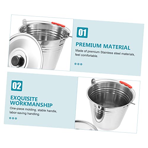 1Pc Durable Stainless Steel Water Bucket with Lid Multi Purpose Storage Container for Household Use Easy to Clean Comfortable Handle