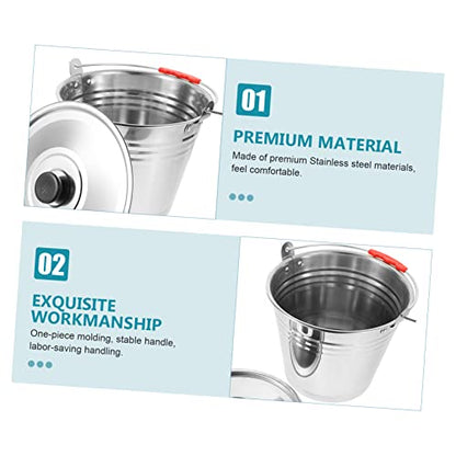 1Pc Durable Stainless Steel Water Bucket with Lid Multi Purpose Storage Container for Household Use Easy to Clean Comfortable Handle