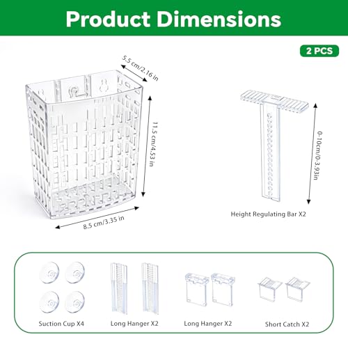 2 Pack Upgraded Aquarium Plant Holder, Adjustable Height Fish Tank Planter with Suction Cups & Extendable Hooks, Transparent Aquaponic Plant Holder for Aquascape Decoration