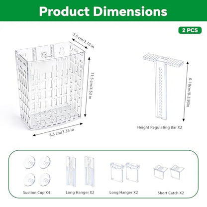 2 Pack Upgraded Aquarium Plant Holder, Adjustable Height Fish Tank Planter with Suction Cups & Extendable Hooks, Transparent Aquaponic Plant Holder for Aquascape Decoration